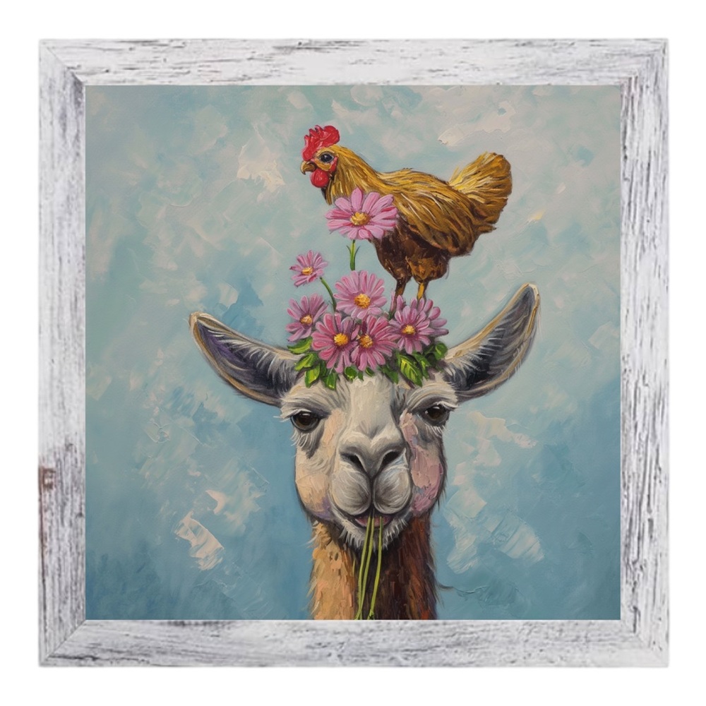 Llama and Chicken Framed Art